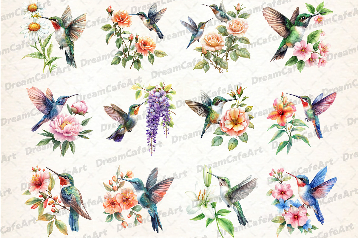 Hummingbird With Flowers Sublimation, an Illustration by DreamCafeArt (Photo 2 of 5)