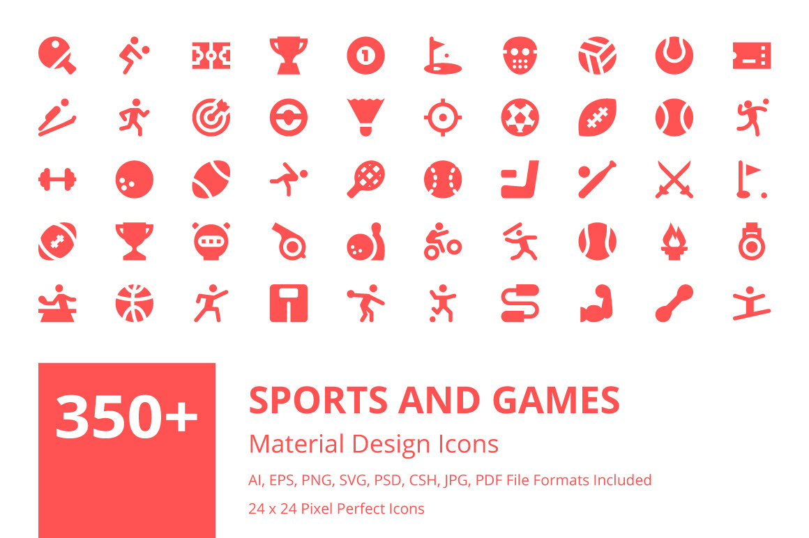 350+ Sports and Games Material Icons, a Solid Icon by Creative Stall