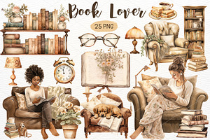 Book Lover Watercolor Clipart Bundle