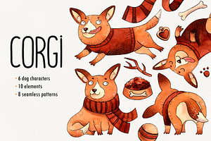 Corgi watercolor set
