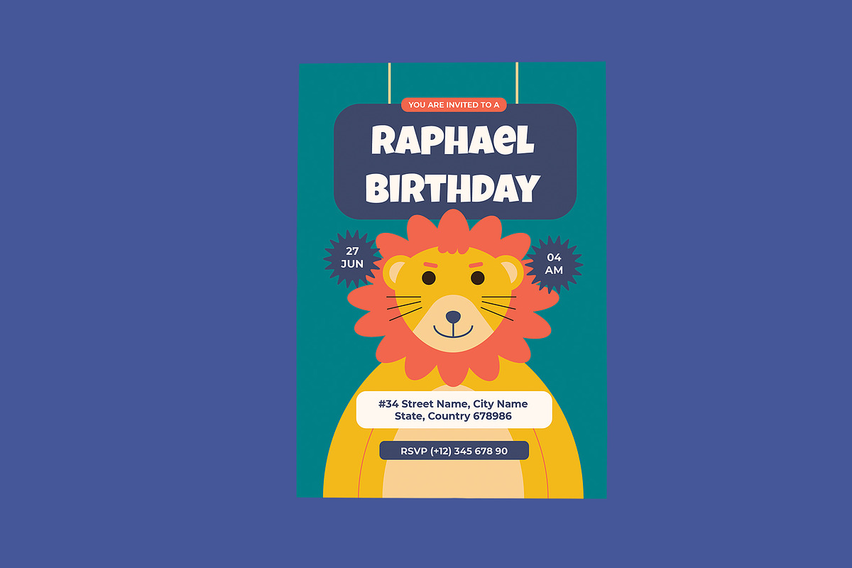 Lion Theme Kids Birthday Invitation, an Invitation Template by Neermana (Photo 3 of 4)