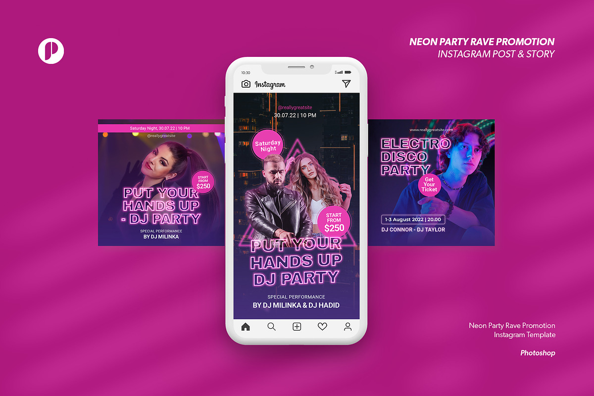 Neon Party Rave Promotion Instagram, a Social Media Template by peterdraw (Photo 1 of 9)