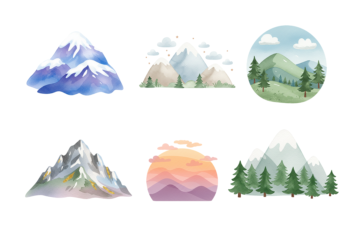 Watercolor Mountain Clipart, a Decorative Illustration by BerryPieArt (Photo 3 of 4)