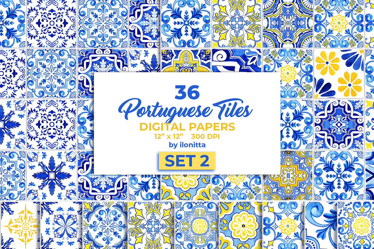Portuguese Tiles Digital Papers Set2, a Pattern Graphic by ilonitta (Photo 1 of 11)