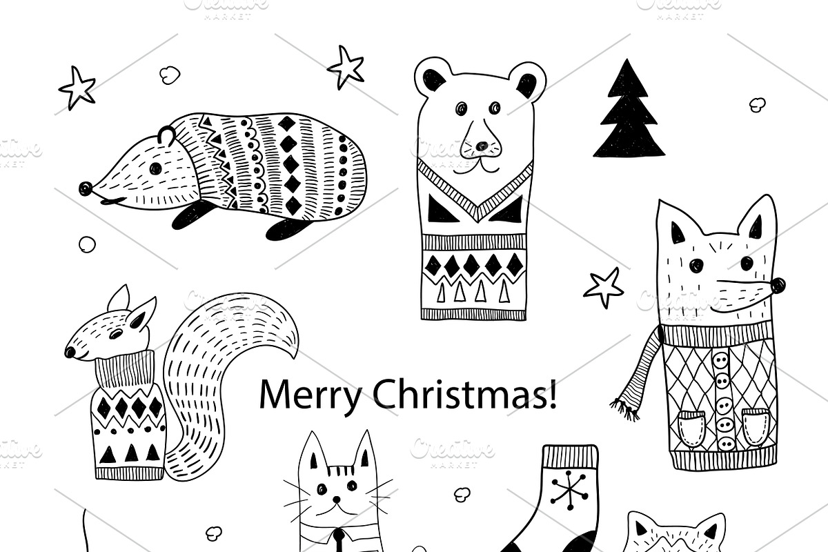 Christmas doodle set, an Animal Illustration by alexmakarova (Photo 11 of 11)
