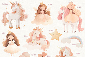 Cute Unicorn And Princess Clipart