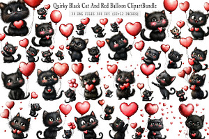 Quirky Black Cat And Red Balloon PNG, an Illustration by SinaCreation