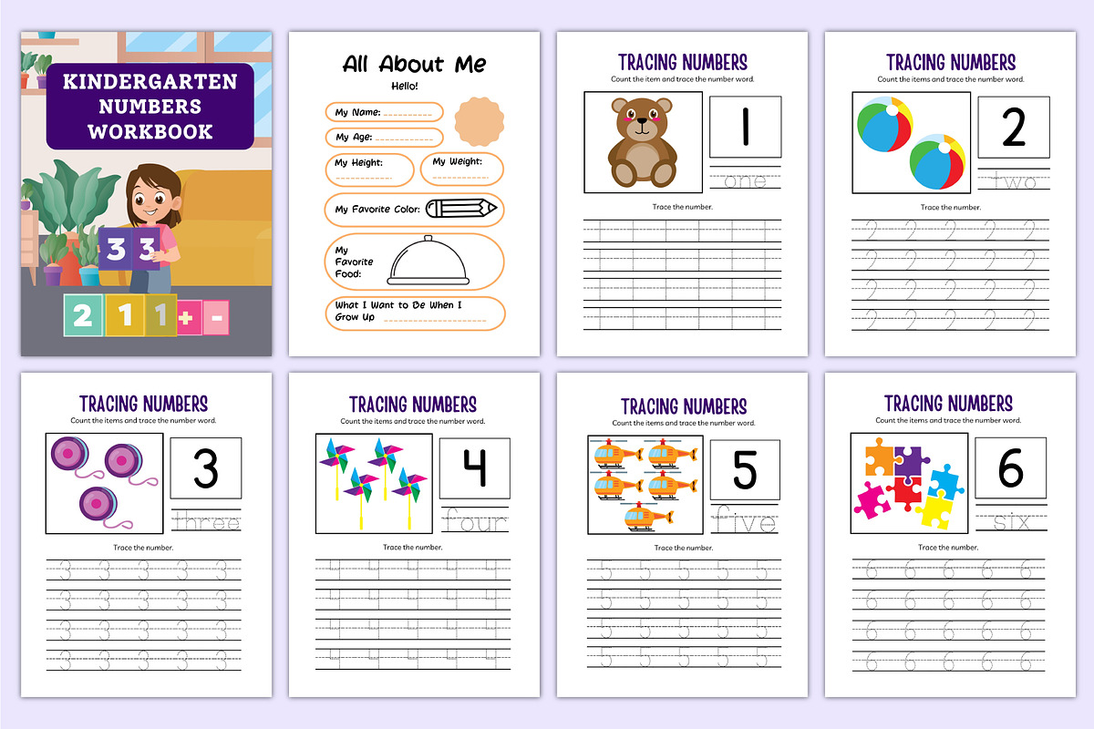 Kindergarten Numbers Workbook Kids, a Stationery Template by Mustafiz (Photo 2 of 7)