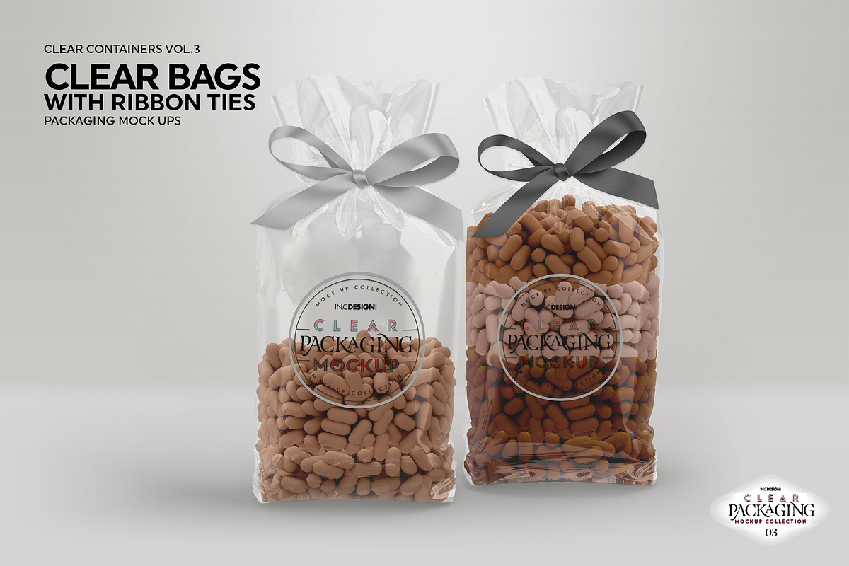 Clear Candy Bags with Ribbon Mockup, a Cups & Container Mockup by INCDesign (Photo 5 of 10)