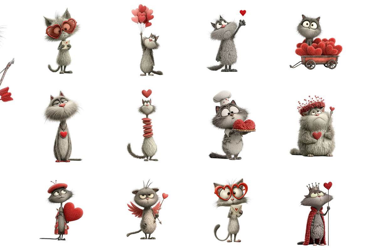 Whimsical Cats Valentines Day Clipar, an Illustration by DreamArtGraphic (Photo 2 of 4)