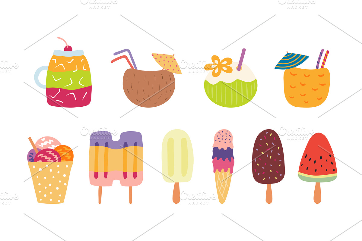 Tropical cocktail, ice cream, a Food Illustration by sceptical cactus