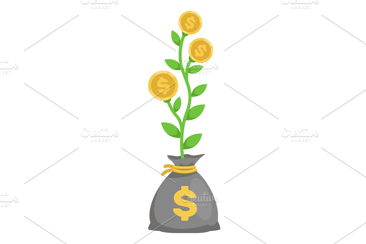 Money bag with sprouting financial, a Finance Illustration by Vectorbuum