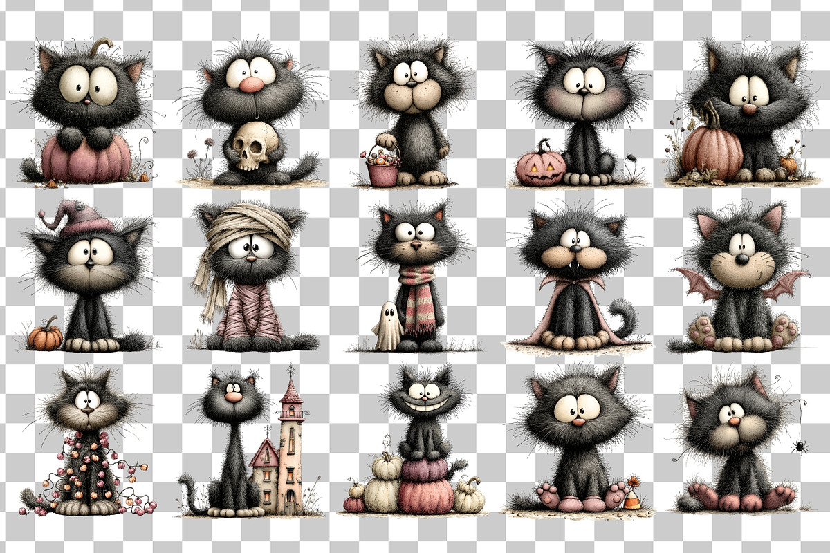 Halloween Cat PNG Clipart Bundle, an Animal Illustration by Nicolle's Colorful Art (Photo 3 of 5)