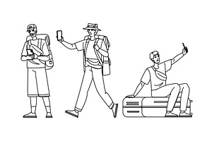 explore man tourist phone vector, a Person Illustration by pikepicture