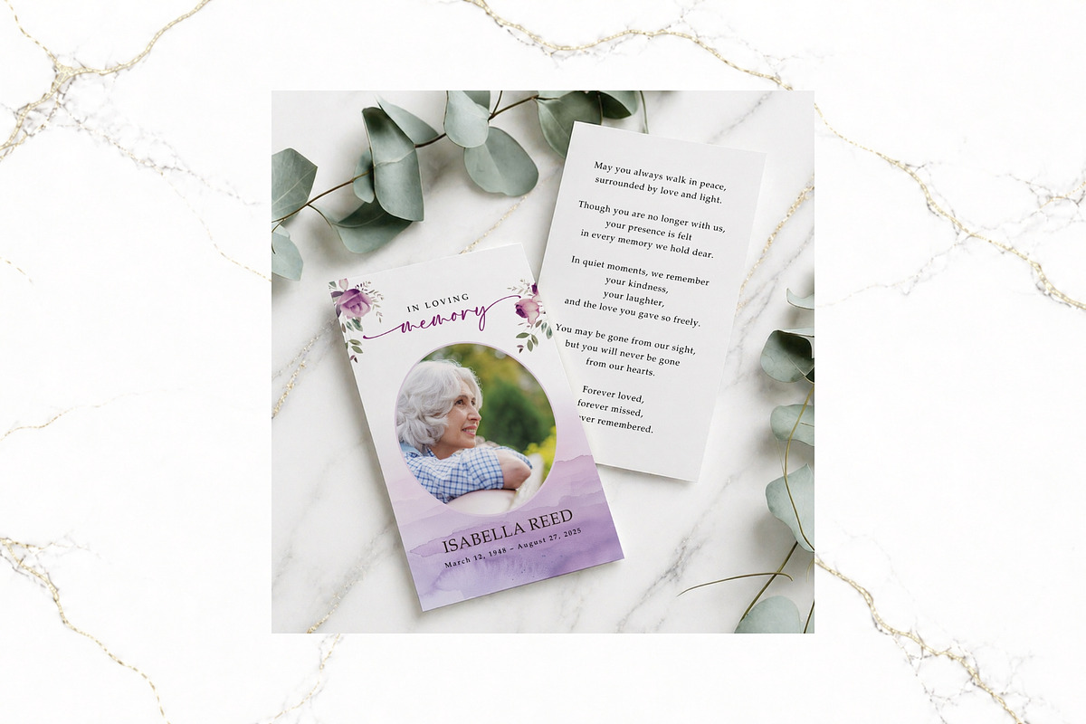 Funeral Prayer Card Canva FR009, a Card Template by TyphoonStudio (Photo 3 of 6)