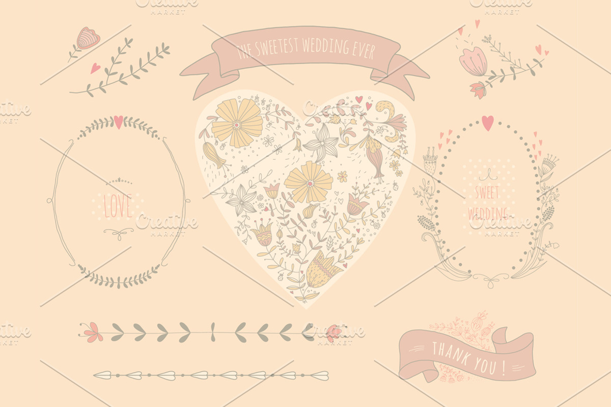 Set of hand drawn floral elements preview 4