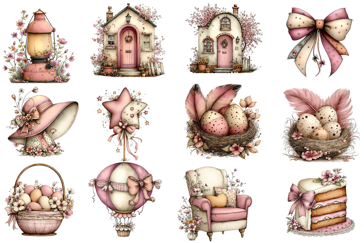 Pink Cottagecore Easter Day Clipart, an Illustration by Designworld (Photo 5 of 5)