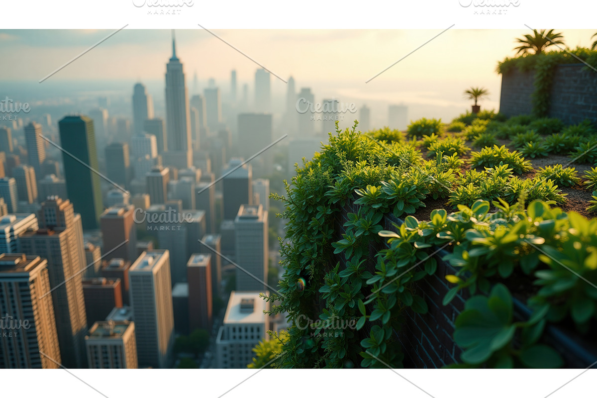 Urban skyline with lush green, an Illustration by tilialucida