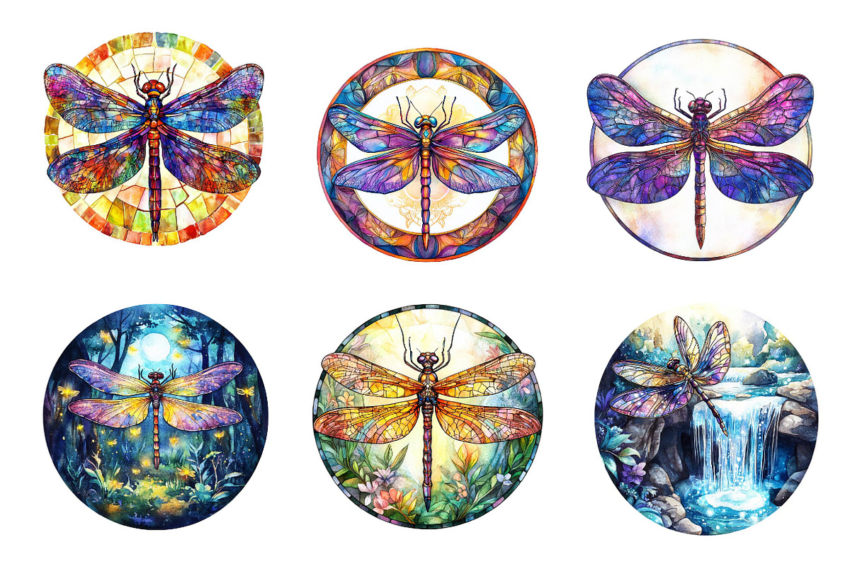 Round Dragonfly Stained Glass Clipar, an Illustration by CreationArt (Photo 5 of 5)
