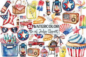 Watercolor Retro 4th of July Clipart, an Illustration by Rose Art