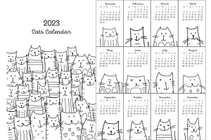 Calendar template, funny cats family