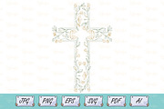 Floral Christian Cross Line Art SVG, a Decorative Illustration by Ghagra (Thumbnail 1 of 4)