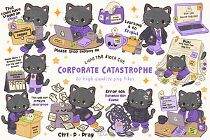 Office Halloween Black Cat Clipart, an Animal Illustration by Blumensdiary