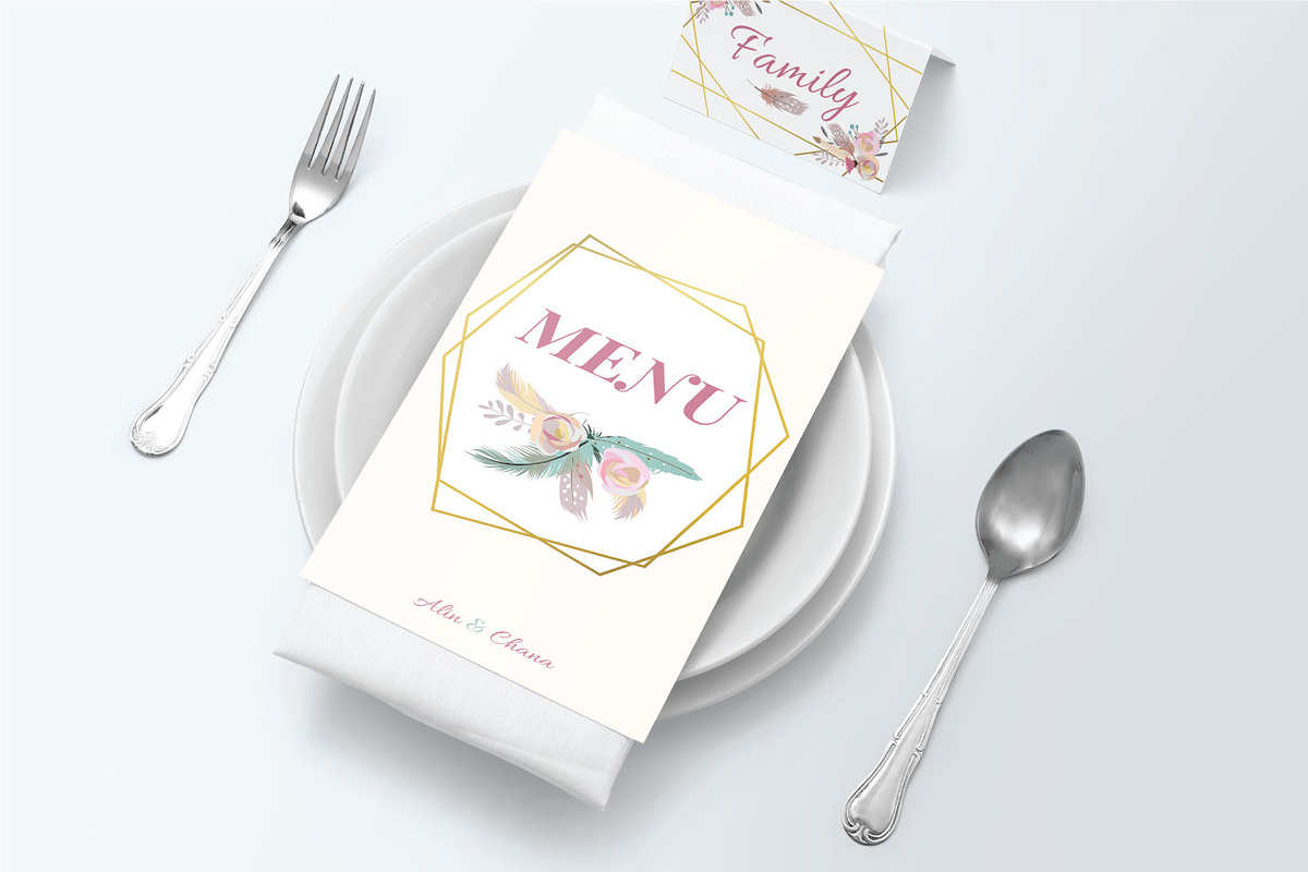 Cute boho wedding invitation set1#, an Invitation Template by Piixypeach (Photo 5 of 7)