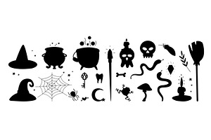Magician items black silhouettes, an Illustration by LadadikArt