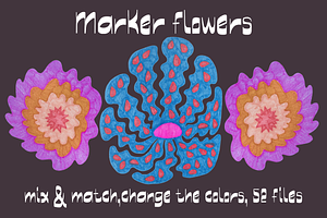 Hand-drawn Marker Flowers Clip-art, a Texture Illustration by Eryn Rose Design