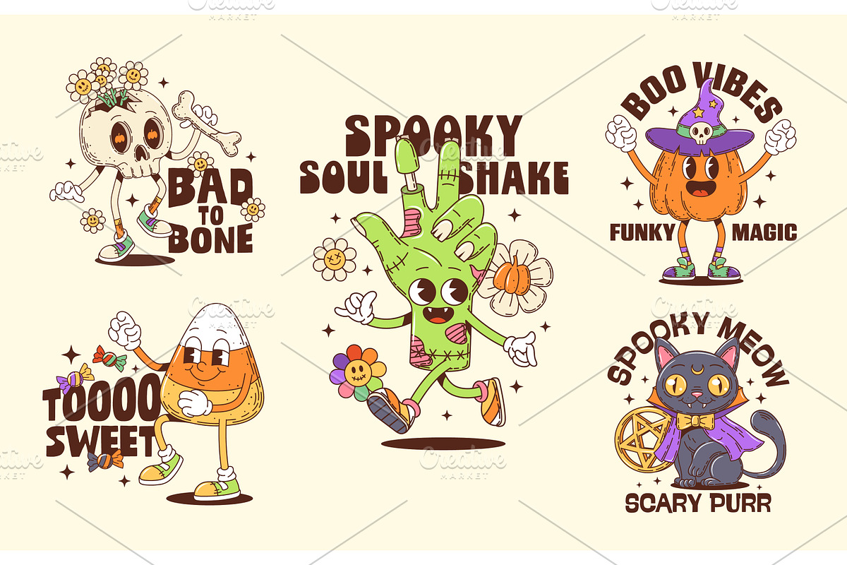 Halloween groovy characters, a Seasonal Illustration by Buch&Bee