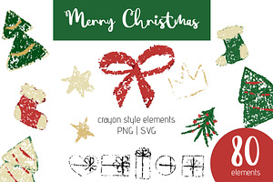 Crayon Christmas. Chalk Texture SVG