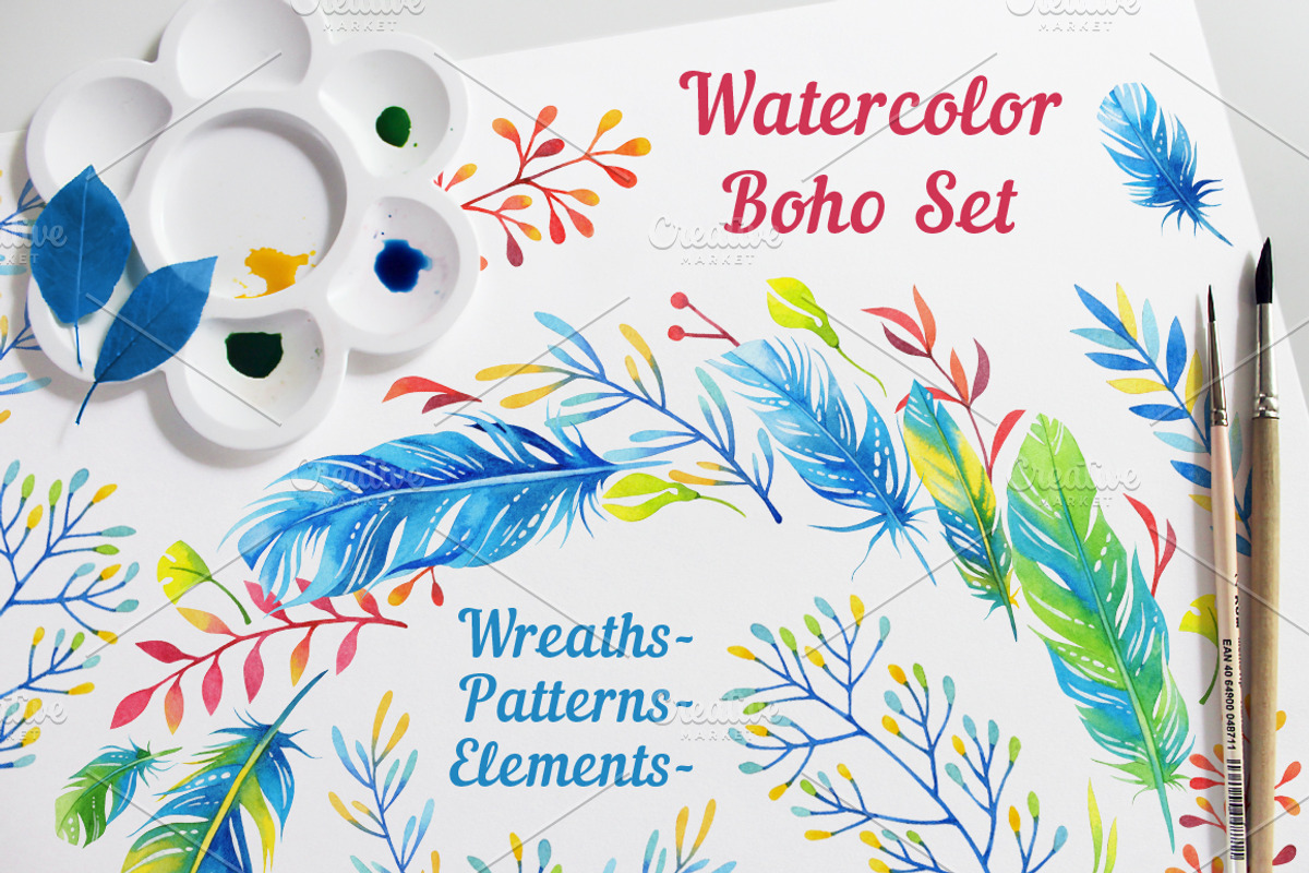 Watercolor Boho Set, an Illustration by Evgeniia Zagreeva (Photo 1 of 4)