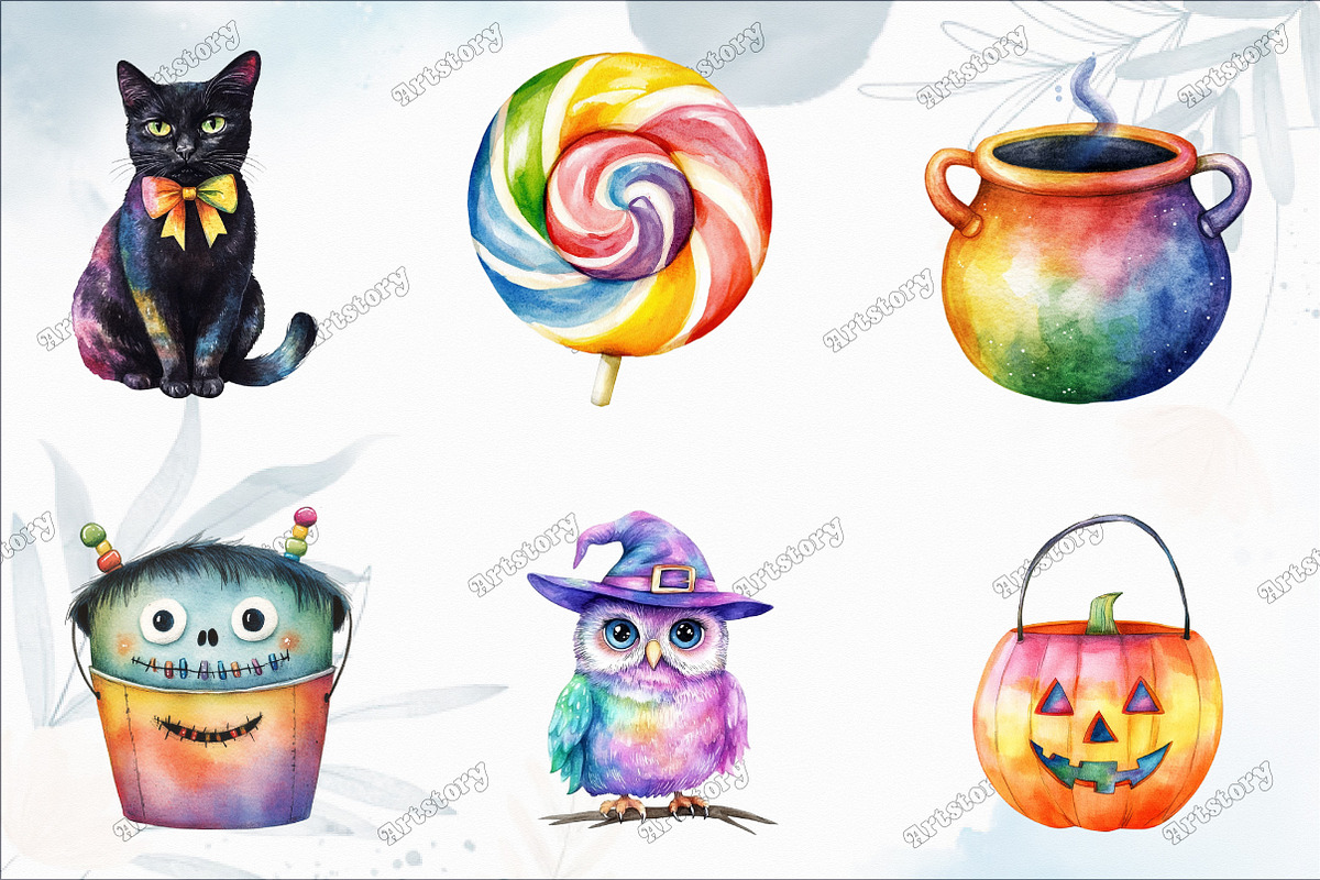 Cute Rainbow Halloween Clipart, an Illustration by designcity5 (Photo 3 of 5)