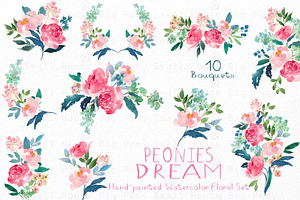 Peonies Dream - Watercolor Floral Se