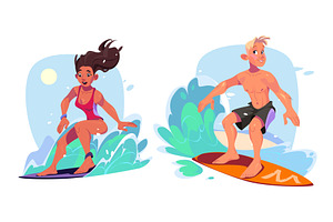Young people surfing on beach, a Sport Illustration by art PVP - market