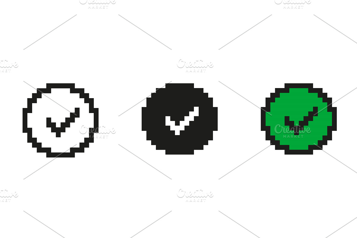 Pixel Art Checkmark In Circle Icons, an Object Illustration by Gentle Studio