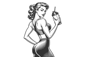 Fitness Woman with Protein Shake, a Sport Illustration by AlexArt