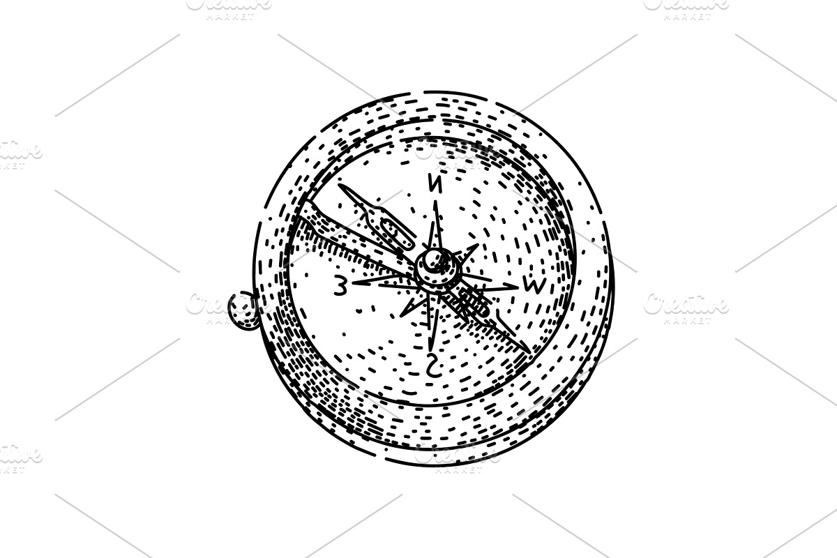 magnetic compass sketch hand drawn, an Illustration by pikepicture
