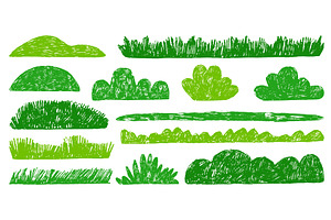 Crayon drawing green grass. Children, an Object Illustration by Valerie Bodnar