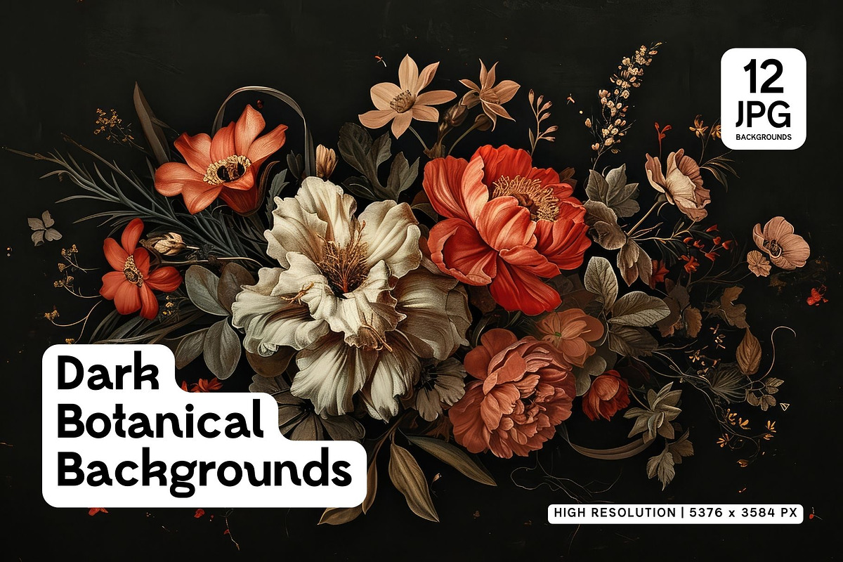 12 Dark Botanical Backgrounds, a Decorative Illustration by HipFonts (Photo 1 of 4)
