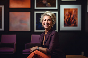 A confident middle aged creative woman, art, designer