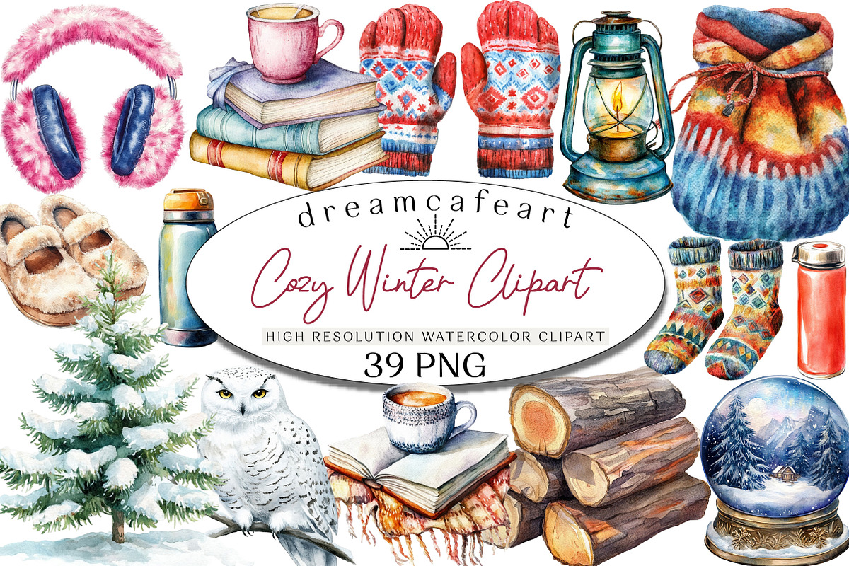Cozy Winter Clipart, an Illustration by DreamCafeArt (Photo 1 of 7)