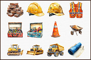 Watercolor Construction Clipart Bund, an Illustration by Sublimation Artist (Thumbnail 3 of 6)