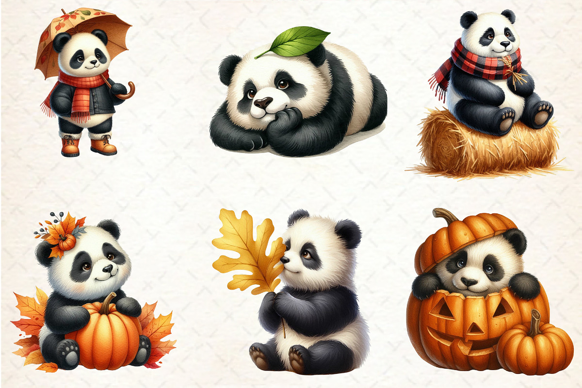 Watercolor Autumn Panda Clipart, an Illustration by Rose Art (Photo 2 of 5)