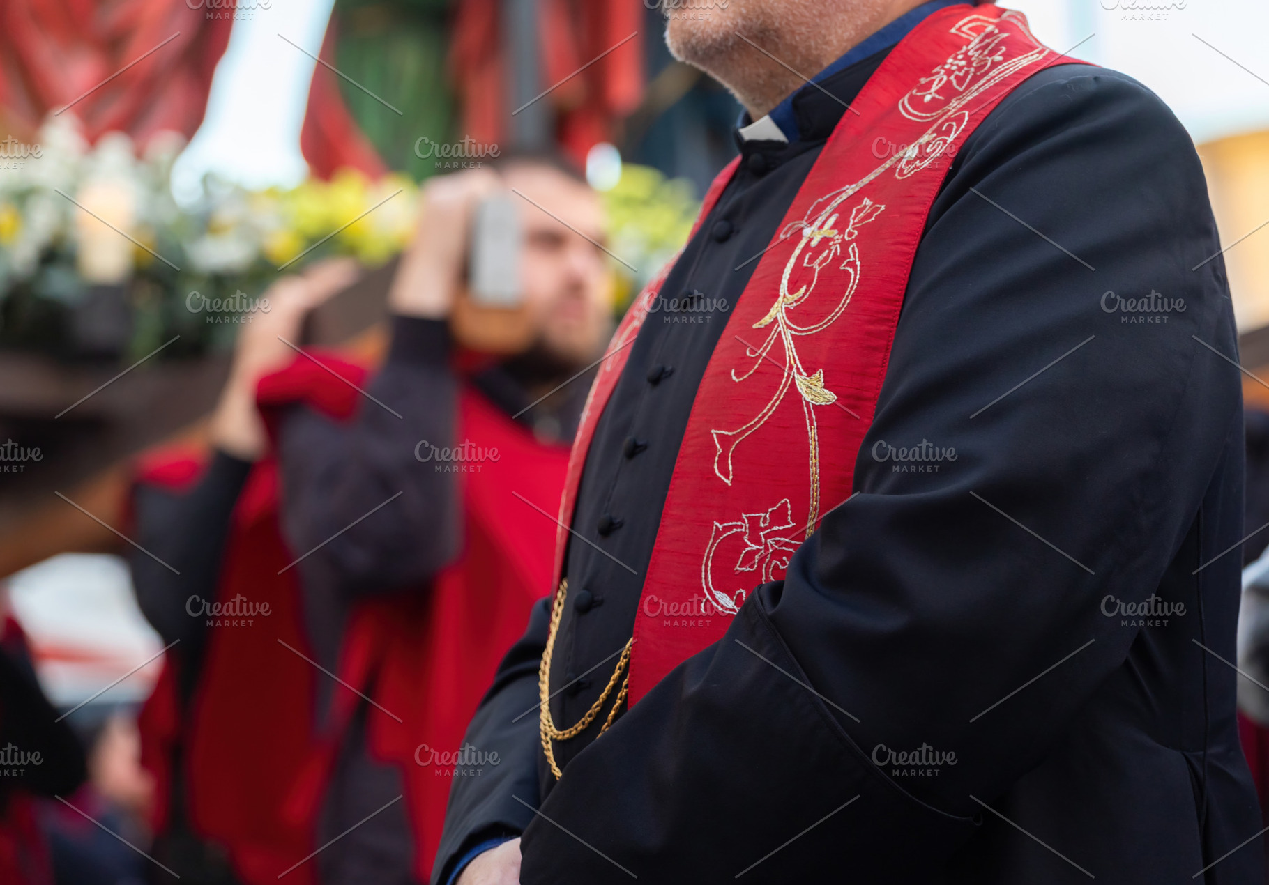 Catholic Priest Wearing Red Stole During Holy Week Procession, a Holiday Photo by Antonio Gravante Market