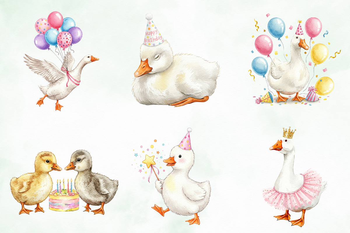 Watercolor Baby Goose Birthday Png, an Illustration by Creative Art (Photo 2 of 7)