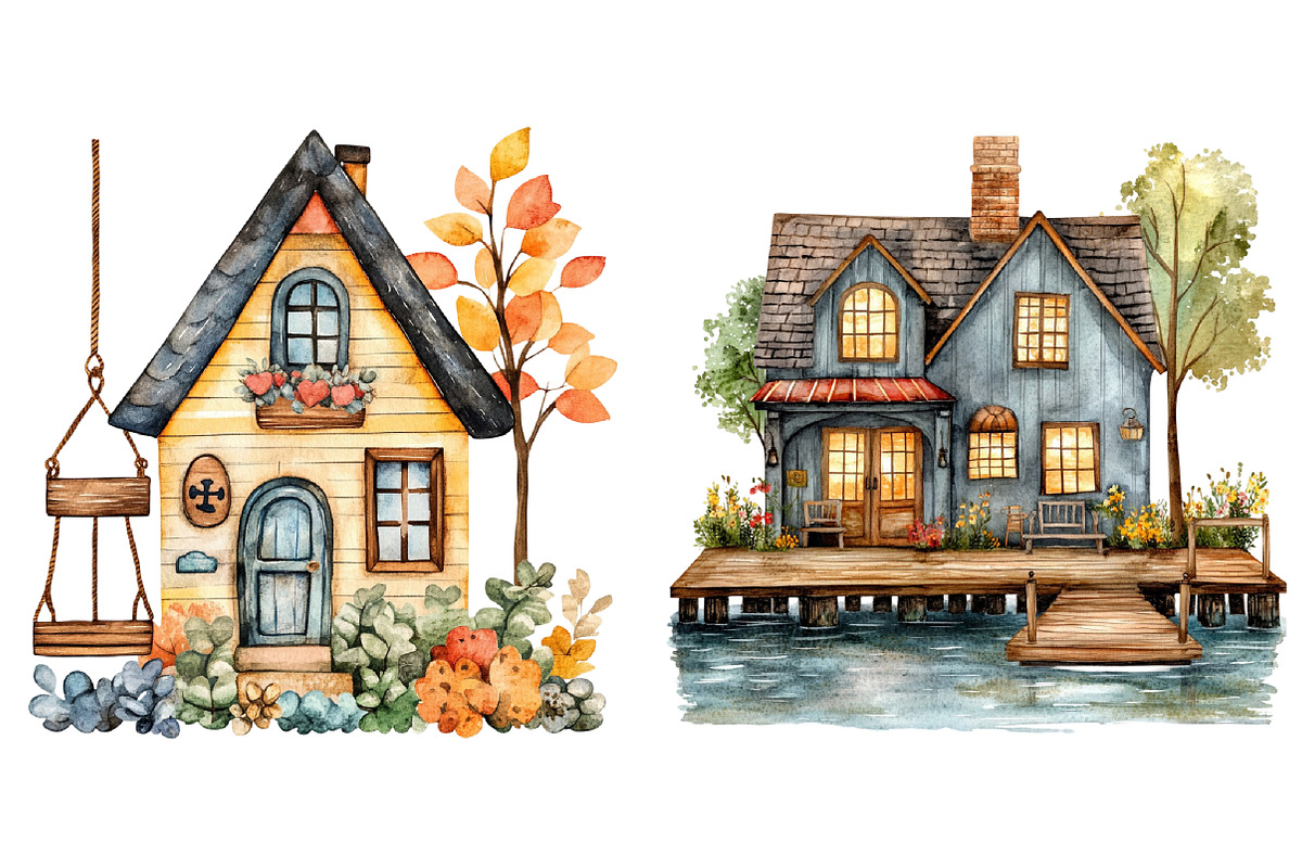 Watercolor Houses Clipart, an Illustration by Craft Nest (Photo 11 of 12)