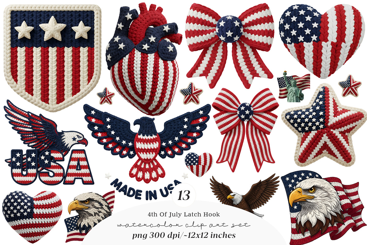 4th of July Latch Hook PNG Bundle, an Illustration by SinaCreation (Photo 1 of 11)