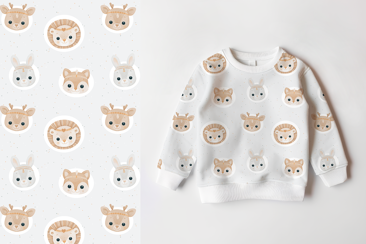 Boho Baby Animals – Clipart+Patterns, a Pattern Graphic by tetiartline (Photo 6 of 7)